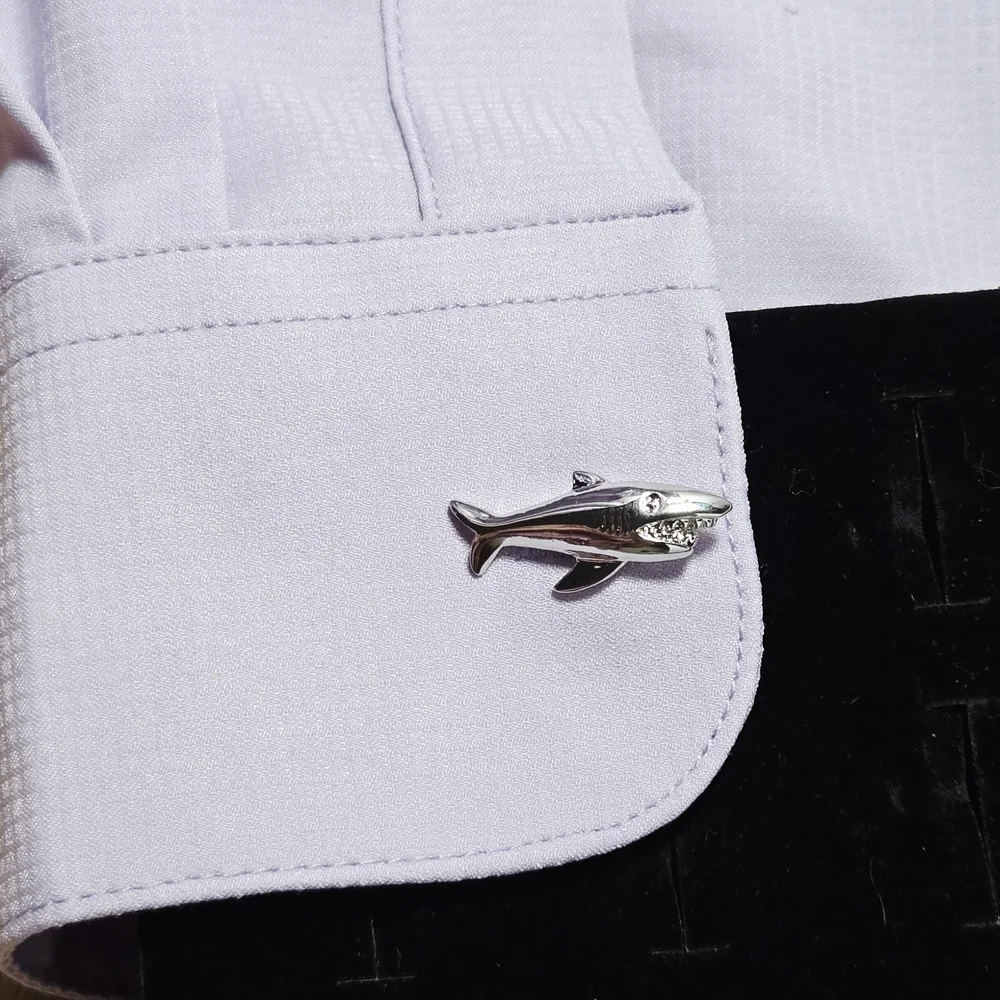 Shark Cufflinks Men’s Novelty French Cuff Silver Bullet Back Professional Gift